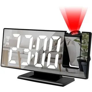 Projektionswecker, Projektion Digitaler Wecker, LED-Display, 3-stufiger Dimmer Digital Alarm Clock mit 180° drehbarer Projektion und Schlummerfunktion für Schlafzimmer, Decke, Wand, Haus, Senioren