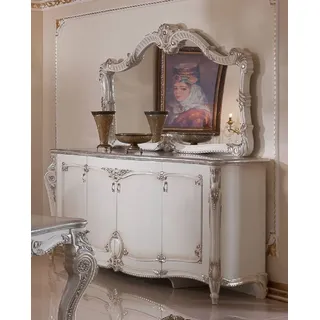 Casa Padrino Luxus Barock Sideboard mit Wandspiegel Weiß / Creme / Silber