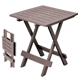 Spetebo Kunststoff Klapptisch Adige 45 x 43 cm - braun - Garten Beistelltisch klappbar - Beistelltisch Campingtisch Teetisch Balkontisch Tisch klein