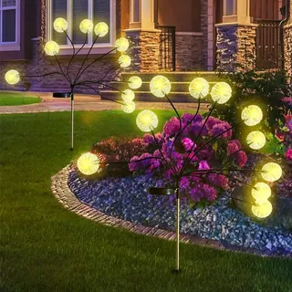 SKIKHN Solarlampen für Außen Garten, 2 Stück 10 LED Pusteblume Solarleuchten für Außen, Wetterfest Solarstecker Garten, LED Solarleuchten für Garden Pathway Lawn Balkon