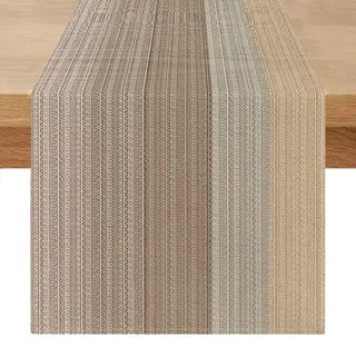 Tischläufer Modern Beige Braun Streifen 40x140 cm Läufer Tisch Vintage Abwaschbar Tischlaufer Landhausstil Leinenoptik Scheunenholz Textur Tischläufer für Frühling Herbst Küche Tischdeko