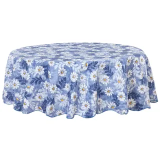 sourcing map Tischdecke Tischtuch Tischwäsche abwaschbar rund frühling wasserdicht, öldicht, schmutzabweisend Blumenmuster Weiße Chrysantheme Rund 180cm