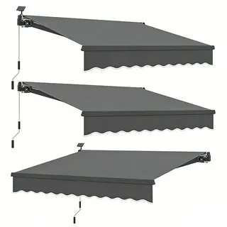 3er-set  Outsunny Klemmmarkise Mit Handkurbel Solar-lichte Gelenkarmmarkise Markise Sonnenschutz Uv 50+, Balkonmarkise Inkl. Wandhalterung Sonnenmarkise 300 Cm Breit Für Terrasse Balkon Veranda, Grau