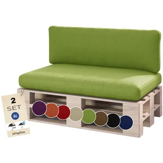 sunnypillow Palettenkissen Outdoor, wasserdicht, UV-lichtecht - 2er Set - Palettenauflage für Palettensofa für Haus, Garten - Palettenpolster für Palettenmöbel - Rückenkissen & Sitzkissen Grün
