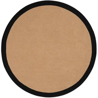 carpetfine Sisalteppich Naturfarbe Ø 60 cm handgewebt mit Bordüre aus Baumwolle in Anthrazit | Moderner Rutschfester Flachgewebe Teppich Uni aus Naturfasern für Wohnzimmer, Schlafzimmer