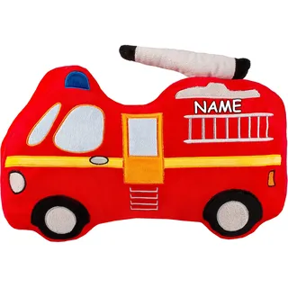 alles-meine.de GmbH Plüsch - Kissen/Schmusekissen/Sitzkissen Design wählbar Auto Feuerwehr - inkl. Name - Kuschelkissen - 40 cm x 29 cm - Figur Form - groß - sehr weich -..