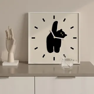 Innovative, Geräuschlose Wanduhr Im Skandinavischen Stil Mit Katzenmotiv, 40 X 40 Cm, Anhänger Aus Acryl (ps/pu), Inklusive Aa-batterie