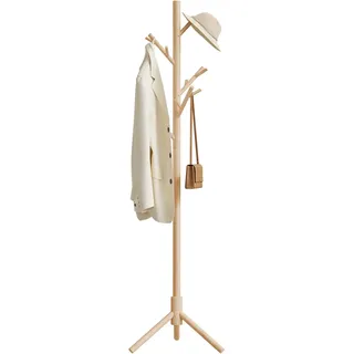 WOLTU Garderobenständer Baumform, mit 13 Haken, 3 verstellbare Höhen, freistehender Kleiderständer aus Holz, für Flur Schlafzimmer Wohnzimmer, 48x175x42 cm, Holzfarbe