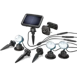 Esotec Solarstrahler Trio Pro 6500, 3er Set, Solarspotset, LiFePo4 Akku, Bodenleuchte, LED Teichbeleuchtung, Solarleuchte, 6500K, Erdspieß, IP44, winterfest, wetterfest, outdoor, außen, 102542
