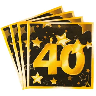40 Geburtstag Deko Servietten schwarz/gold - Originelle Geburtstagsdeko 40 für einen gelungenen 40 Geburtstag Frauen oder Männer - Tiwoca