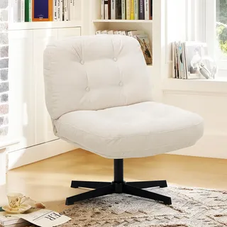 COLAMY Sessel Wohnzimmer, 360° Drehbarer Loungesessel mit Entspannung, Relaxsessel Gepolsterter Sofasessel mit Metallbeinen für Schlafzimmer, Polsterstuhl Akzentsessel für Heimbüro, Weiß