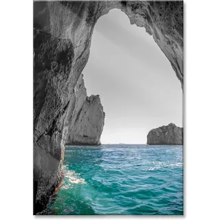 Pixxprint Glasbild, Wandbild aus Echtglas, Felsenbucht im Meer schwarz/weiß, 60x80 cm, inkl. Aufhängung und Abstandshalter