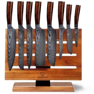 Küchenkompane Messer-Set Küchenmesser Komibpaket mit magnetischem Messerblock - Kasshoku (2-tlg) braun|silberfarben