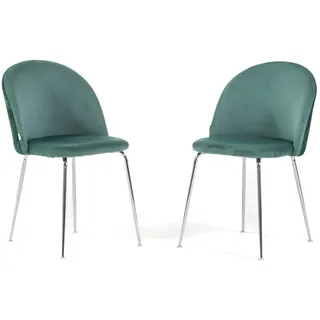 RATTATAN Set aus 2 Innenstühlen aus dekorativem Samt mit Metallbeinen, elegantes Design für Küche, Esszimmer, Bar und Restaurant – Sara – Jadegrün/Silber