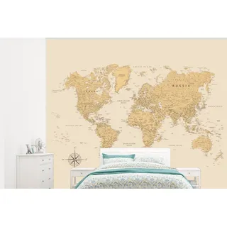 MuchoWow Fototapete Weltkarte - Realistisch - Beige, Matt, bedruckt, Montagefertig Vinyl Tapete, Wandtapete, 275x220 cm beige 2.75 m x 2 m