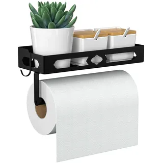 ZDDLOINP Gewürzregal mit Küchenrollenhalter und Haken, Gewürzregal Wand Ohne Bohren, Gewürz Organizer für Küchen