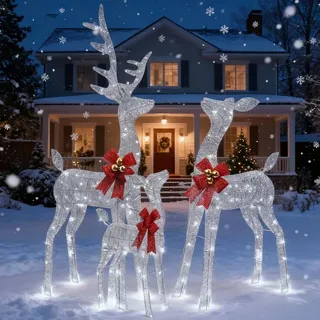 3er-Set LED-Rentierfamilie, XXL Weihnachtsdeko, wetterfest, 210 LEDs - Weiß