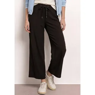 Stoffhose STREET ONE "Style Emee", Damen, Gr. 34, Länge 26, schwarz (länge 26), Web, Obermaterial: 100% Viskose, unifarben, lässig geschnitten 3/4-Länge, Hosen Stoffhose, 3/4-Sommerhose mit elastischem Bund und Tunnelzug