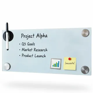 Melko Glasmagnettafel, Whiteboard, Glasboard, Magnetwand, Pinnwand, 60 x 20 x 0,4 cm, Weiß