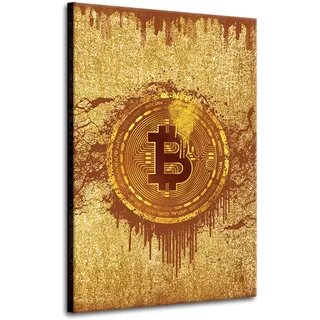 Gold Bitcoin Abstract Wandbild Leinwandbild Kunst XXL Deko Größe 40x60x2cm