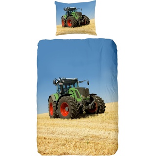 Goodmorning 4208-P Bettdeckenbezug für Kinder, Motiv „Traktor“, 100% Baumwolle, 140 x 200/220 cm, Mehrfarbig