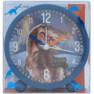 Depesche 12155 Dino World - Wecker für Kinder in Blau mit Dino-Motiv, lautlose Uhr mit Licht-Funktion, inklusive Batterie