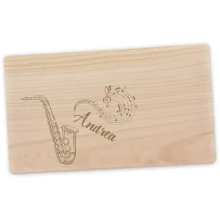 Frühstücksbrett personalisiert mit Saxophon Gravur – graviertes Schneidebrett aus Holz, originelle Geschenkidee für Musiker, Musikverein oder Weihnachten