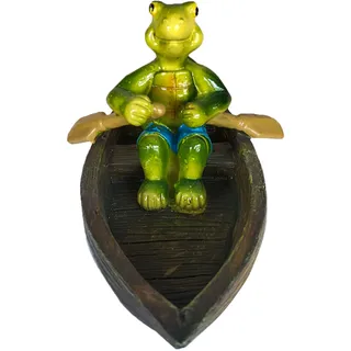 Schwimmende Teichdekoration: Schildkrötenfigur Und Boot Aus Naturholz Und Kunstharz, 15 X 12 X 10,5 Cm