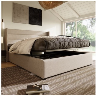 PHOEBE CAT Boxspringbett (Funktionsbett, Doppelbett Hydraulisches Bett mit Lattenrost), Polsterbett Stauraumbett 140x200 cm, Lattenrost aus Holz, Leinen beige