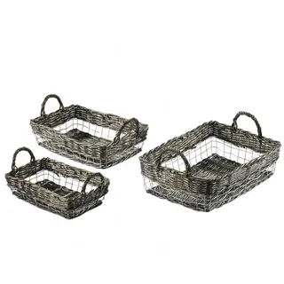 3er Set Körbe "Draht + Weide", Aufbewahrungskorb, Obstkorb, Brotkorb, Korbset, Dekokorb, Ordnungskorb, Weidenkorb, Brotkorb, Flechtkorb