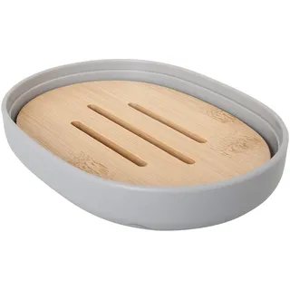 Wadiga BERILO Seifenschale mit Bambuseinlage Holz, herausnehmbar - 13 x 9,5 x 2,5 cm - grau