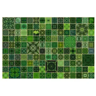 Bilderdepot24 Teppich Vinyl Wohnzimmer Schlafzimmer Flur Küche Fliesen modern, rechteckig - grün glatt, nass wischbar (Küche, Tierhaare) - Saugroboter & Bodenheizung geeignet grün 60 cm x 40 cm