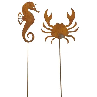 ETC dekorativer maritimer Garten-Stecker Deko-Stecker Schiff und Anker sowie Seepferdchen und Krebs Metall rostig (Rostbraun Seepferdchen und Krebs)