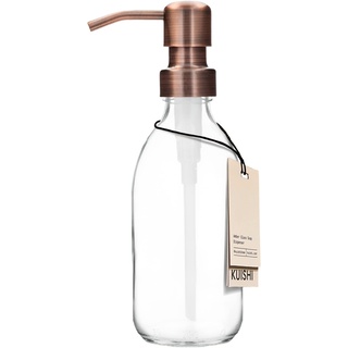 Kuishi Klarglas-Pumpflasche Spender [250 ml, Bronzepumpe] Nachfüllbare Braunglas-Seifenspender Flasche mit Edelstahlpumpe, umweltfreundlich (BPA-frei)