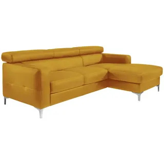 Livetastic Ecksofa, Gelb, Metall, Echtleder, Rindleder, 4-Sitzer, Ottomane rechts, L-Form, 226x169 cm, Made in EU, seitenverkehrt erhältlich, Armteil links, rechts, Wohnzimmer, Sofas & Couches, Wohnlandschaften, Ecksofas
