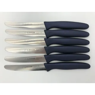 Giesser Messer 6er Set Brötchenmesser Tomatenmesser Küchenmesser Allzweckmesser 3mm Wellenschliff Klingenlänge 11cm (Blau - midnight blue)