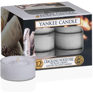 Yankee Candle Crackling Wood Fire Teelichter, Kerzenwachs, grau, 12 Stück