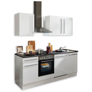 JAZZ 8 Moderne Küchenzeile ohne Elektrogeräte in Weiß Hochglanz, Metallic Grau - Geräumige Einbauküche mit viel Stauraum - 220 x 211 x 60 cm (B/H/T)