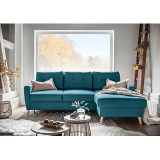 MIUFORM Ecksofa mit Schlaffunktion | Friendly Lars | Wohnladschaft Couch Schlafcouch Wohnzimmer Gästezimmer | Holzfüße (Türkis, Rechts ausgerichtet)