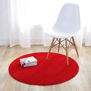 KiKom Einfarbiger Runde Teppich für Wohnzimmer Schlafzimmer Studie Hängen Korb Computer Stuhl Kind Teppich - 60 cm Rot