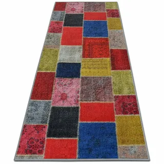 Floordirekt Läufer Monsano, Teppichläufer erhältlich in 2 Farben & vielen Größen, rechteckig, Höhe: 7 mm, Patchwork-Design bunt 80 cm x 300 cm x 7 mm