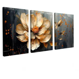 LEINWANDBILD 3er Set Blume - Gold - Abstrakt - Farbe 240x120 cm