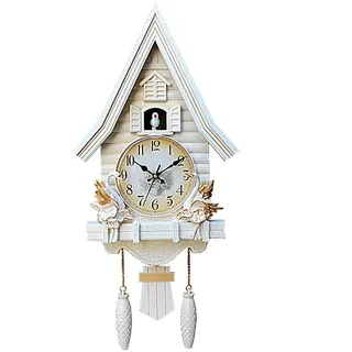 Kuckucksuhr, Kuckucksuhren, Wanduhr, Kuckucksuhr Modern,Massivholz Batteriebetriebenes Kuckucksuhr Schwarzwald Kuckuckruf Wanduhr Modern Weiss Vintage Cuckoo Wanduhr
