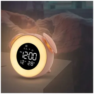 yozhiqu Wecker Wecker mit Wake-Up-Light - Nachttischlampe buntes Nachtlicht Musik- und Schlummerfunktion – ideal für Kinder und Erwachsene rosa