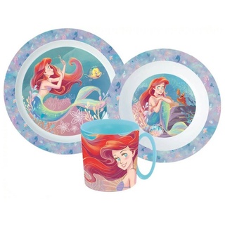 Disney Kindergeschirr-Set Arielle die Meerjungfrau Kinder Geschirr-Set 3 teilig (3-tlg), 1 Personen, Kunststoff, Becher Teller Schüssel bunt
