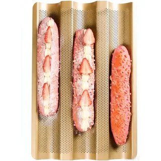 MINGZE Baguette Backform, Baguetteblech mit Antihaftbeschichtung für 3 Baguettes, Backblech für Baguetteform Baguette-Backblech, Baguette-Blech Brot Backen Zubehör, Französisches Backen