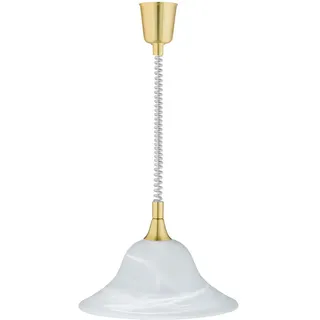 meineWunschleuchte Höhenverstellbare Zugpendelleuchte Messing mit Glasschirm Weiß Ø 38,5cm