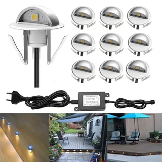 CHNXU Treppenbeleuchtung 10er Set LED Bodeneinbaustrahler IP65 Wasserdicht Außen Terrassen Einbaustrahler Ø35mm Bodenlampe für Garten Holzbrücke Pool Holzdeck, Warmes Weiß