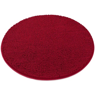 NOPEXTO Rund Badematte,rutschfest Badteppich,aus Chenille Saugfähig Badezimmerteppich Weich Maschinenwaschbar Badvorleger (Rund 140cm,Rot)