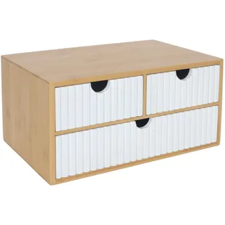 Relaxdays Schubladenbox, Bambus & MDF, 3 geriffelte Schubladen, HBT: 15 x 30 x 20 cm, Schreibtisch Organizer, weiß/Natur